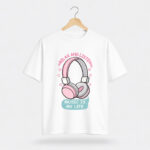 Cute Music Headphones Heart Graphic T-Shirt for Women