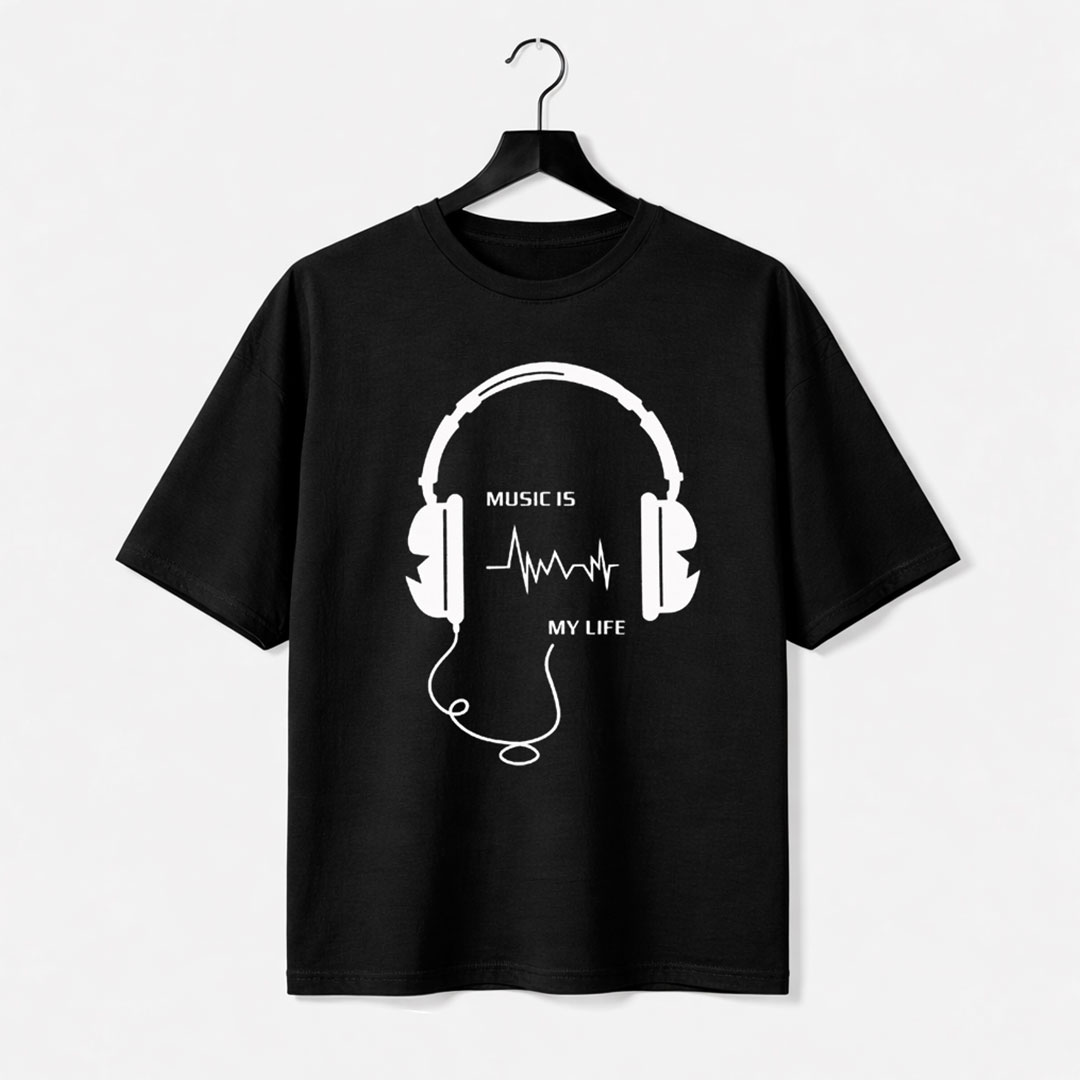 Music-my-life-T-shirt-Black Music Is My Life Headphones Graphic T-Shirt for Women