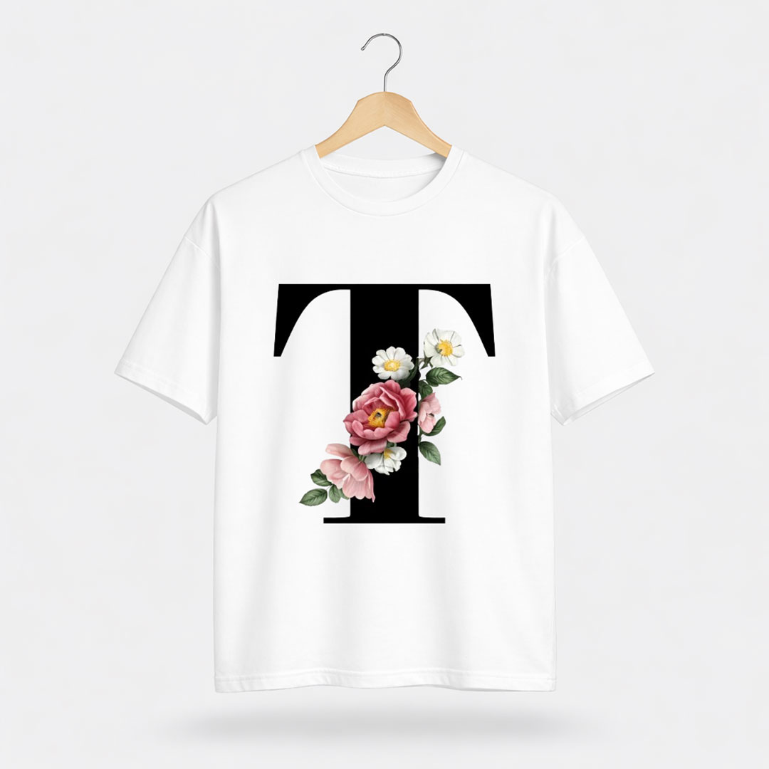 T-letter-T-shirt-White Minimal Floral Pocket Graphic T-Shirt