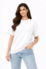 Drop Shoulder White Plain T-Shirt