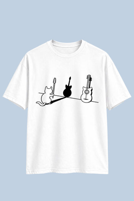 Cat N Guitar Grey White
