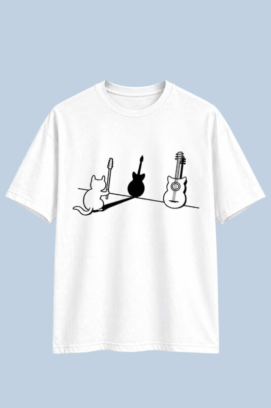 Cat N Guitar Grey White