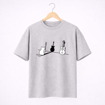 Cat & Guitar Minimal Graphic T-Shirt for Women