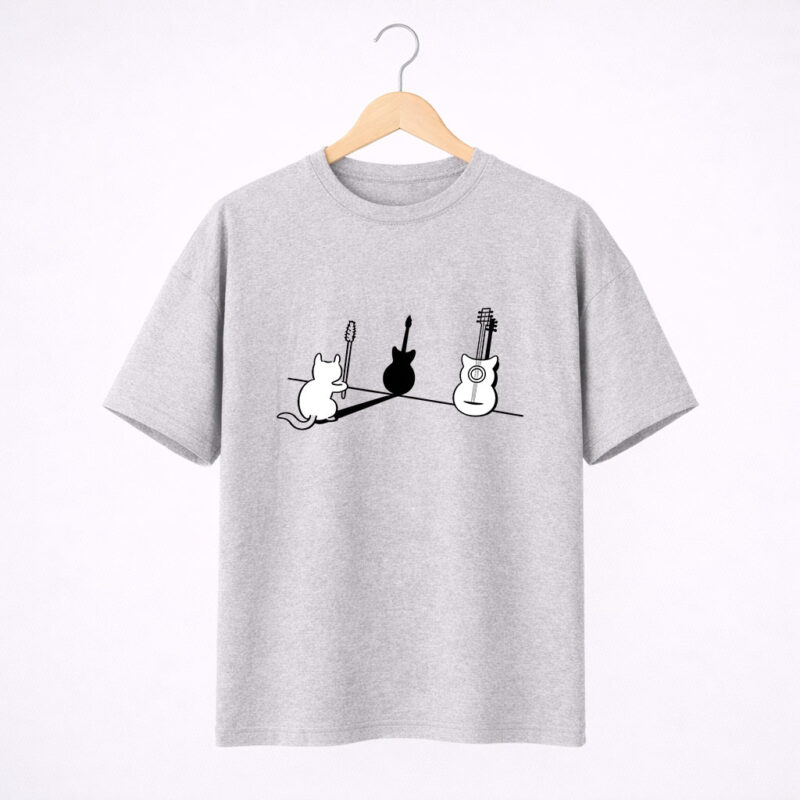 Cat & Guitar Minimal Graphic T-Shirt for Women