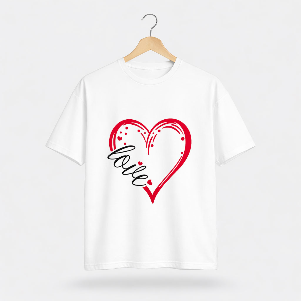 D-White-Front Love Heart Graphic T-Shirt for Women