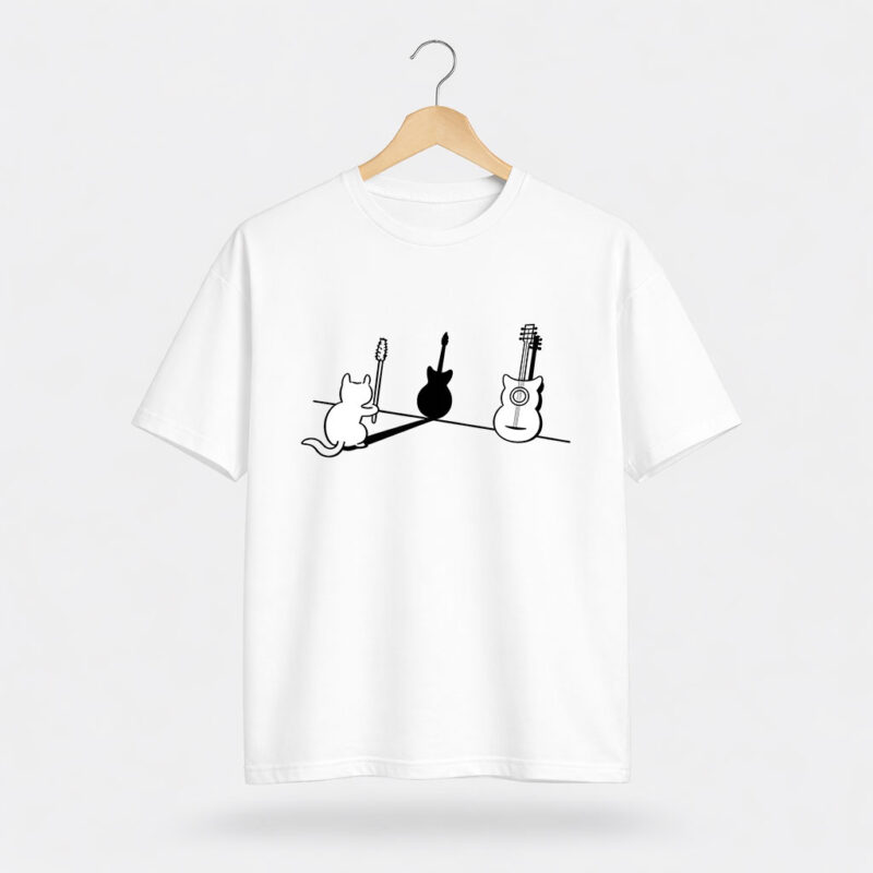 Cat & Guitar Minimal Graphic T-Shirt for Women