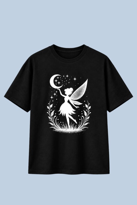 Fairy Moon Silhouette Black