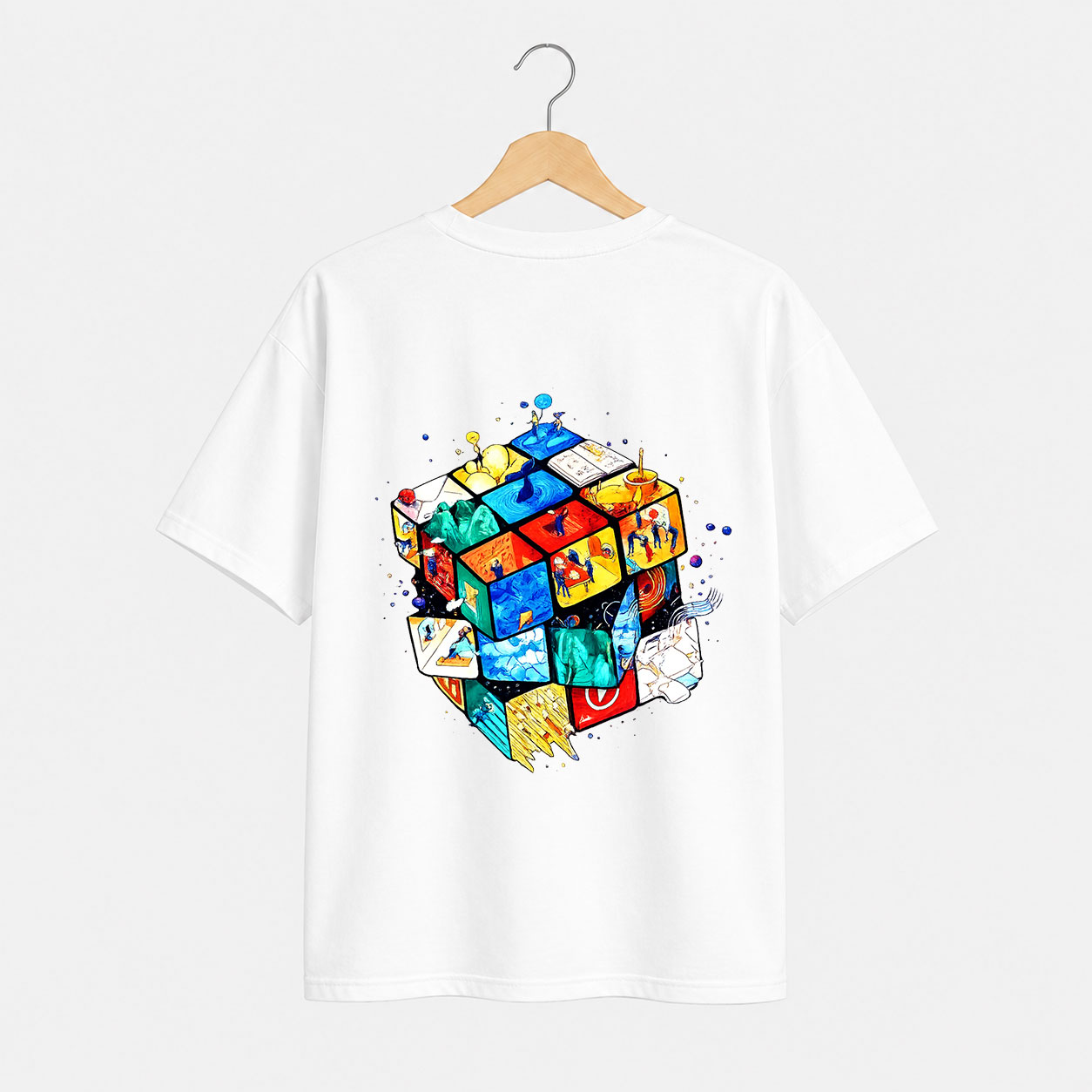 Back-Shirt-W Creative Cube Abstract Graphic T-Shirt for Men