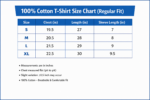 Size Chart Regular Fit T-Shirts