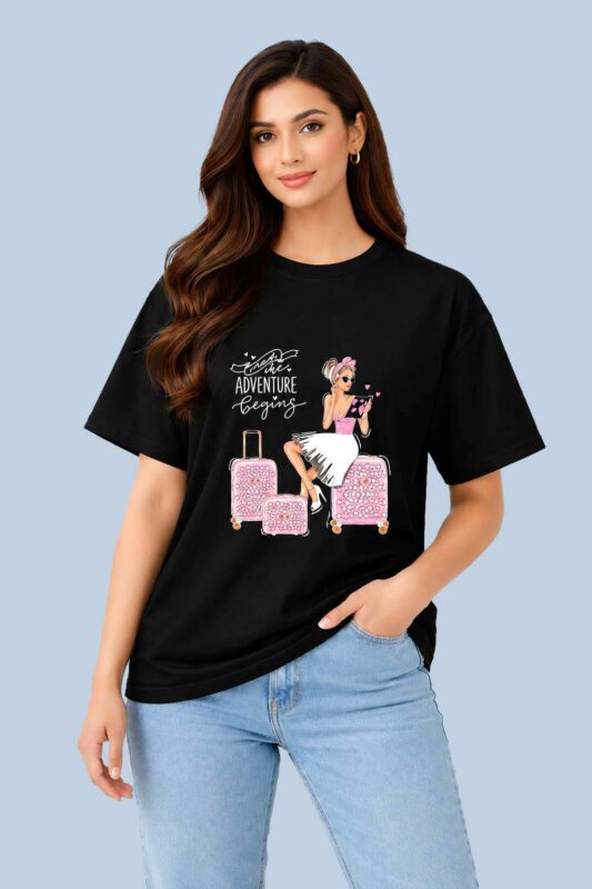 Adventure Begins Travel Girl Black