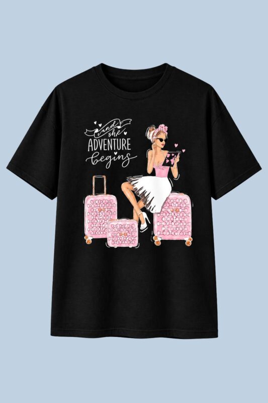 Adventure Begins Travel Girl Black