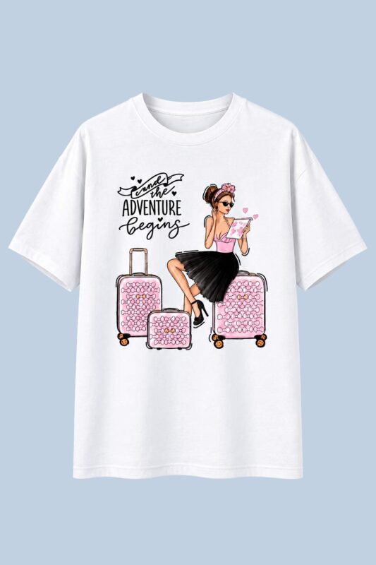 Adventure Begins Travel Girl White
