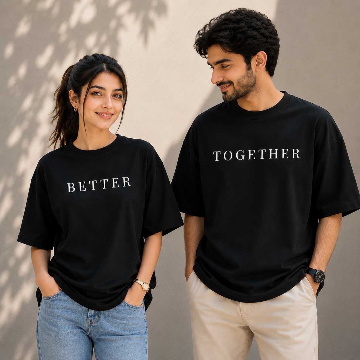 Better-Together-Couple-T-Shirt Better Together Matching Couple Drop Shoulder T-Shirt