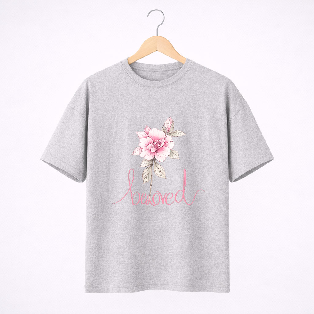 D-Grey-Front-19.jpg Beloved Floral Graphic Oversized T-Shirt for Women - Image 1