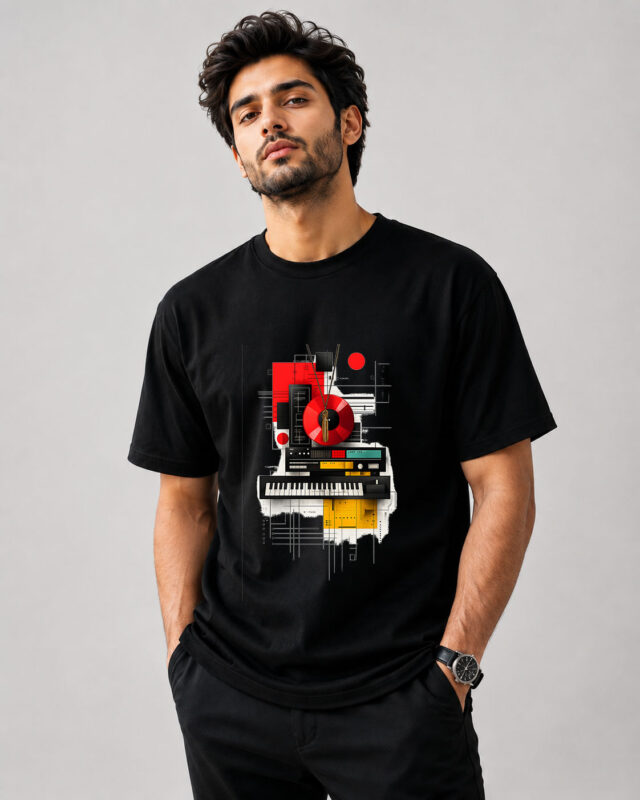 Retro Music Studio Graphic Drop Shoulder T-Shirt