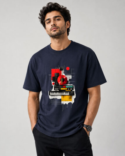 Retro Music Studio Graphic Drop Shoulder T-Shirt