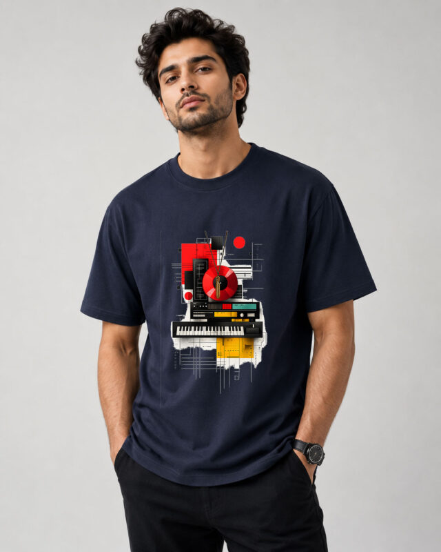 Retro Music Studio Graphic Drop Shoulder T-Shirt