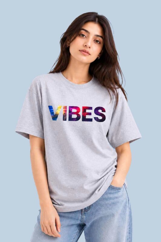 VIBES Graphic Oversized T-Shirt Grey