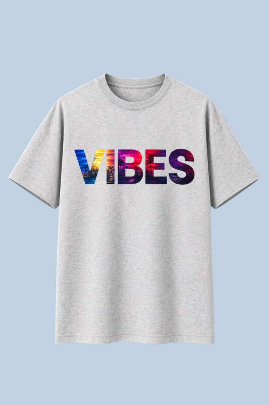 VIBES Graphic Oversized T-Shirt Grey