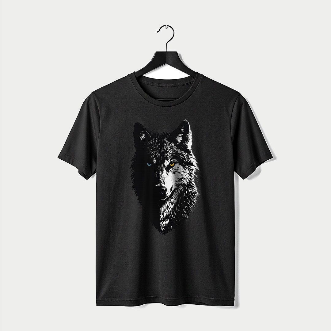 Wolf-2.jpg Dual Tone Wolf Black T-Shirt - Image 1