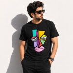 Abstract Face Art Black Regular Fit T-Shirt