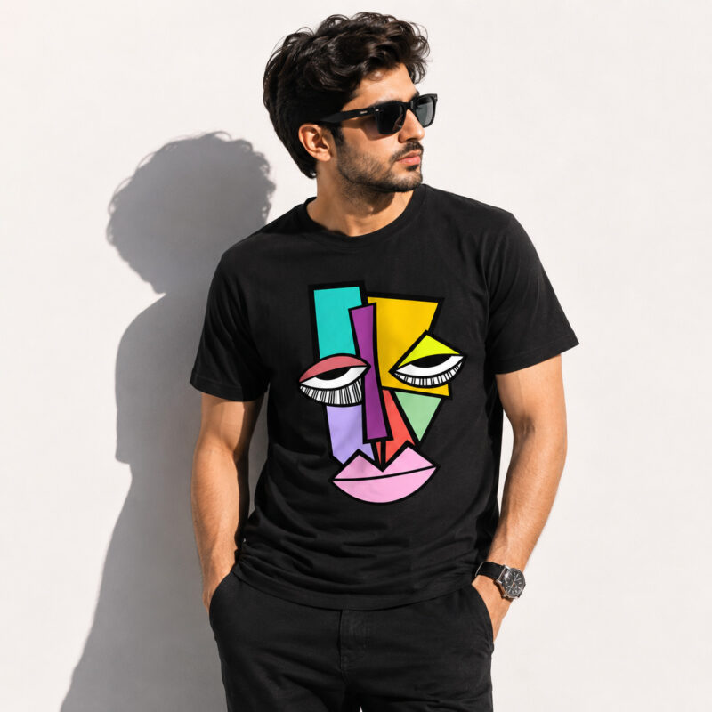 Abstract Face Art Black Regular Fit T-Shirt