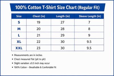 New Size Chart Regular Fit