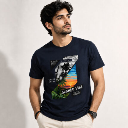 Summer Vibe Navy Regular Fit T-Shirt