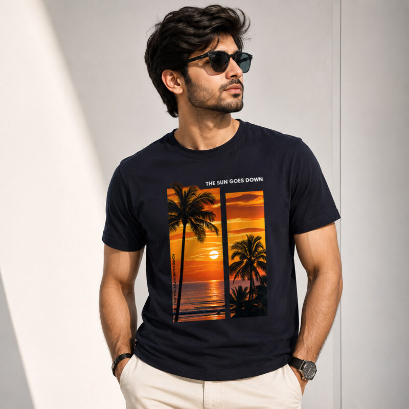 Sun Goes Down Navy Regular Fit T-Shirt